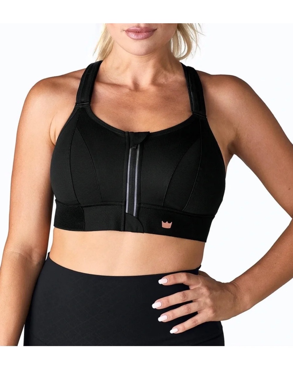 SHEFIT Ultimate High Impact Sports Bra Black Front Zip Size Luxe